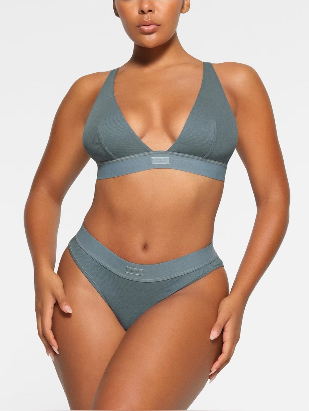 SKIMS COTTON RIB Plunge Bralette Kyanite S